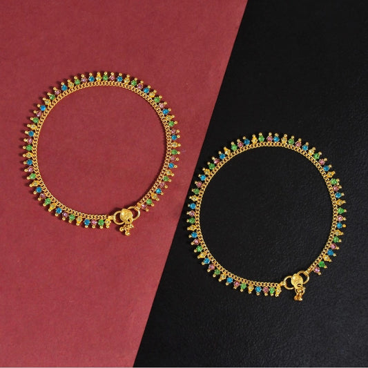 indoraa Women's Multi Color Rhinestone Anklets (Free Size: Upto 10&quot;)