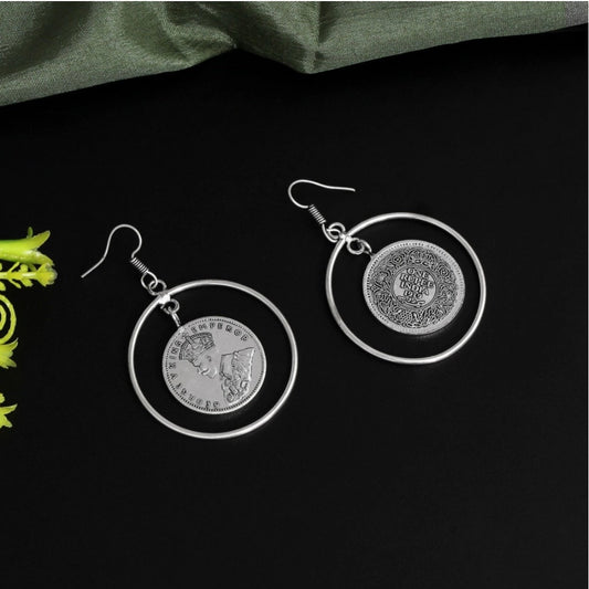indoraa Women's Silver Color Oxidised Earrings