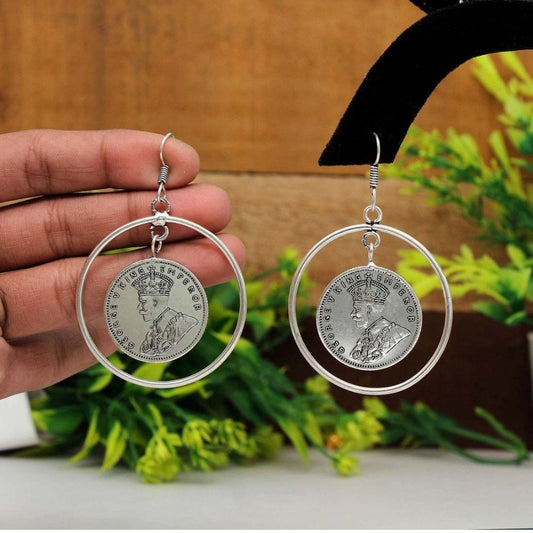 indoraa Women's Silver Color Oxidised Earrings