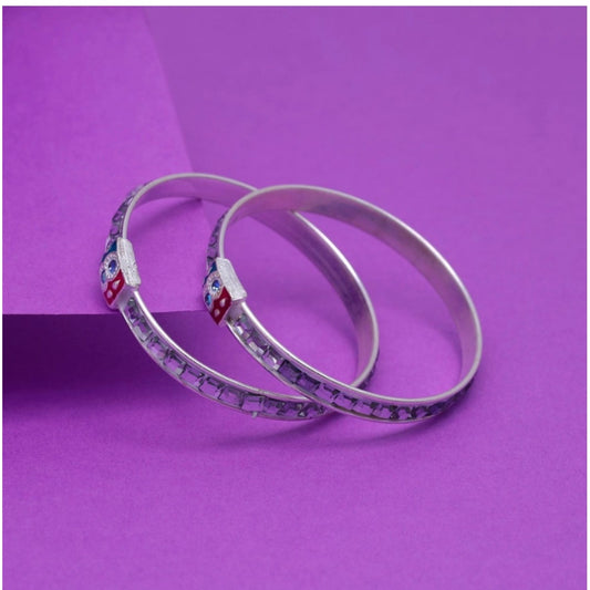 indoraa Silver Color 1 Pair Of Oxidised Kids Bangles Size: 1.6