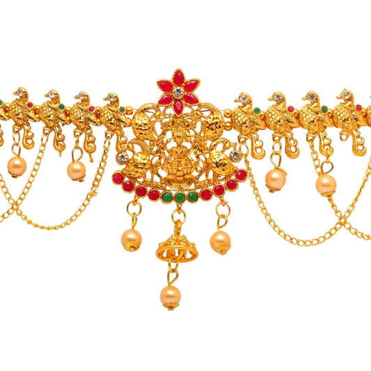 indoraa Women's Maroon &amp; Green Color Glass Stone Kamarband Adjustable Chain