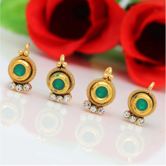 indoraa Women's Green Color Kundan Nose Pin Combo Of 4 Pieces