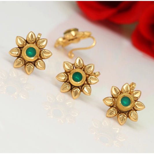 indoraa Women's Green Color Kundan Nose Pin Combo Of 4 Pieces