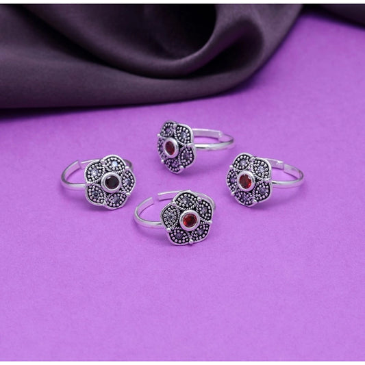 indoraa Women's Multi Color Assorted Design Adjustable Toe Rings Combo Of 2 Pairs