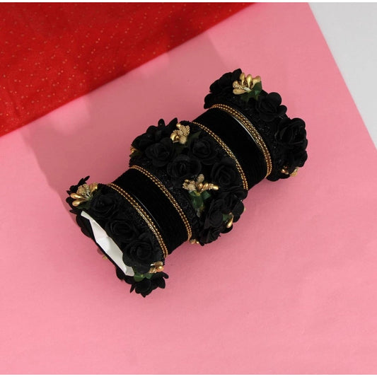 indoraa Women's Black Color Floral Bangles Set: 2.4