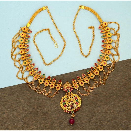 indoraa Women's Maroon &amp; Green Color Glass Stone Kamarband Adjustable Chain