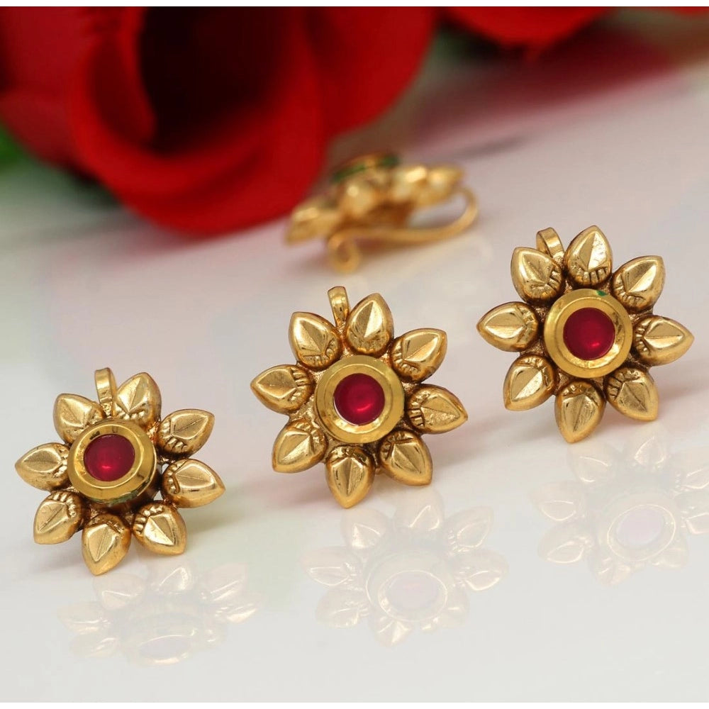 indoraa Women's Rani Color Kundan Nose Pin Combo Of 4 Pieces