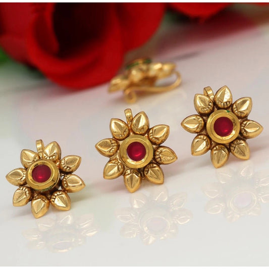 indoraa Women's Rani Color Kundan Nose Pin Combo Of 4 Pieces