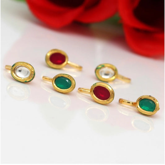 indoraa Women's Multi Color Kundan Nose Pin Combo Of 6 Pieces