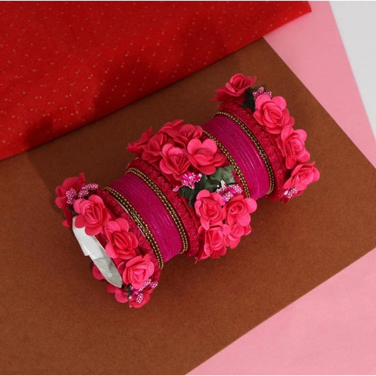 indoraa Women's Rani Color Floral Bangles Set: 2.4