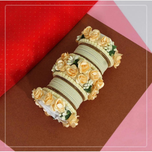 indoraa Women's Off White Color Floral Bangles Set: 2.4