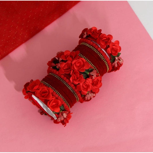 indoraa Women's Red Color Floral Bangles Set: 2.4