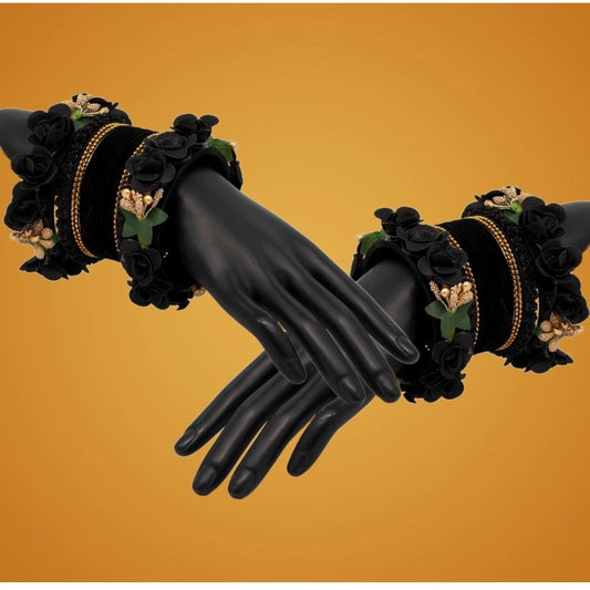 indoraa Women's Black Color Floral Bangles Set: 2.4
