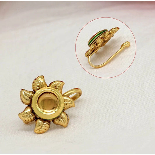 indoraa Women's Multi Color Kundan Nose Pin Combo Of 4 Pieces