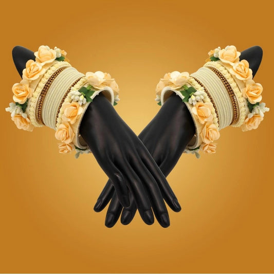 indoraa Women's Off White Color Floral Bangles Set: 2.4