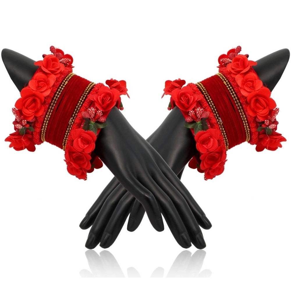 indoraa Women's Red Color Floral Bangles Set: 2.4