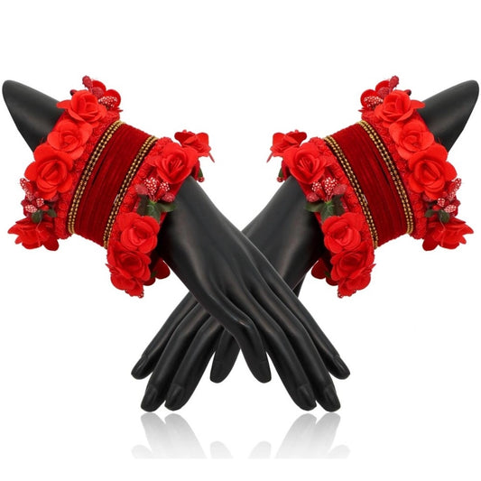 indoraa Women's Red Color Floral Bangles Set: 2.4