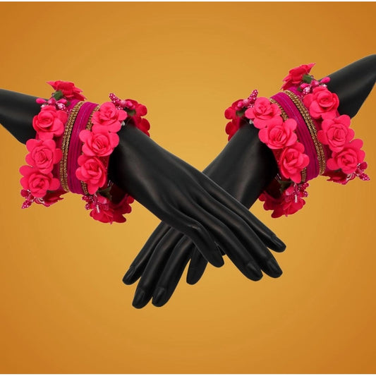 indoraa Women's Rani Color Floral Bangles Set: 2.4