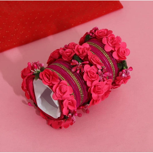 indoraa Women's Rani Color Floral Bangles Set: 2.4