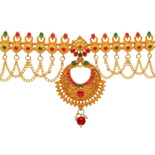 indoraa Women's Maroon &amp; Green Color Glass Stone Kamarband Adjustable Chain