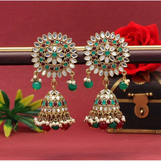 indoraa Women's Maroon &amp; Green Color Mirror Earrings