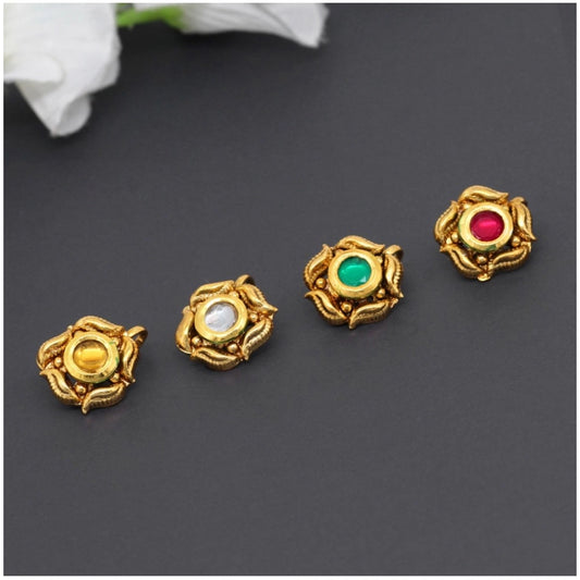 indoraa Women's Multi Color Kundan Nose Pin Combo Of 4 Pieces