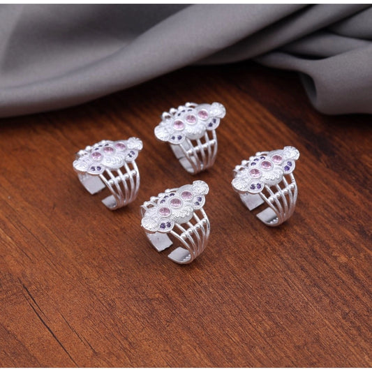 indoraa Women's Multi Color Assorted Design Adjustable Toe Rings Combo Of 2 Pairs