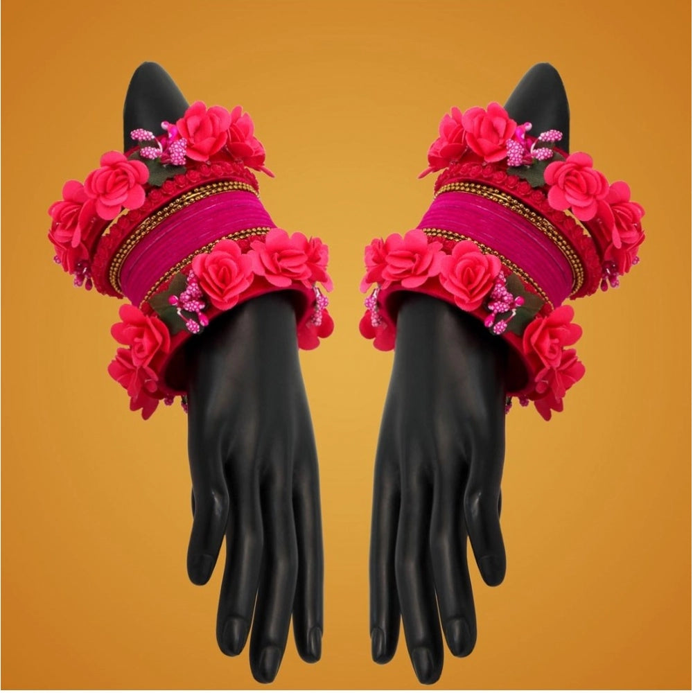 indoraa Women's Rani Color Floral Bangles Set: 2.4