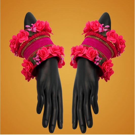 indoraa Women's Rani Color Floral Bangles Set: 2.4