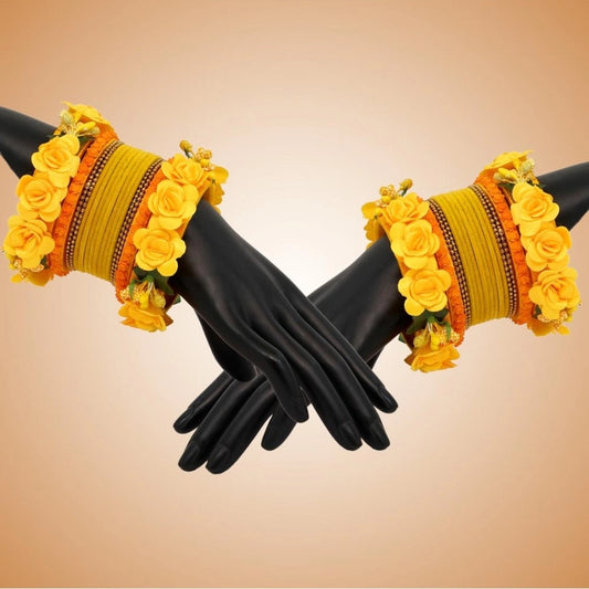 indoraa Women's Yellow Color Floral Bangles Set: 2.4