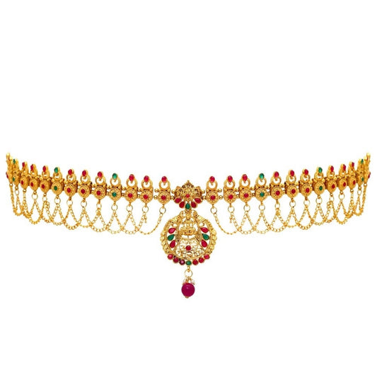 indoraa Women's Maroon &amp; Green Color Glass Stone Kamarband Adjustable Chain