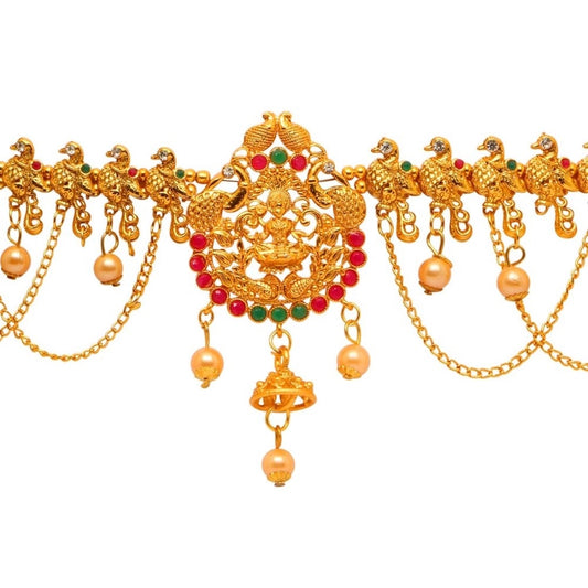 indoraa Women's Maroon &amp; Green Color Glass Stone Kamarband Adjustable Chain