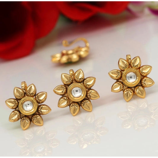 indoraa Women's White Color Kundan Nose Pin Combo Of 4 Pieces