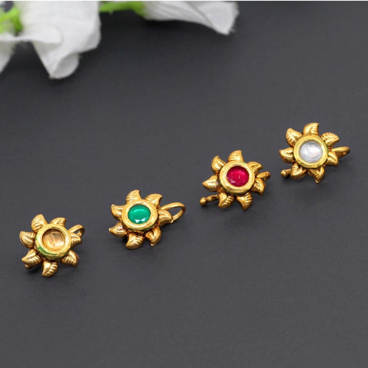 indoraa Women's Multi Color Kundan Nose Pin Combo Of 4 Pieces