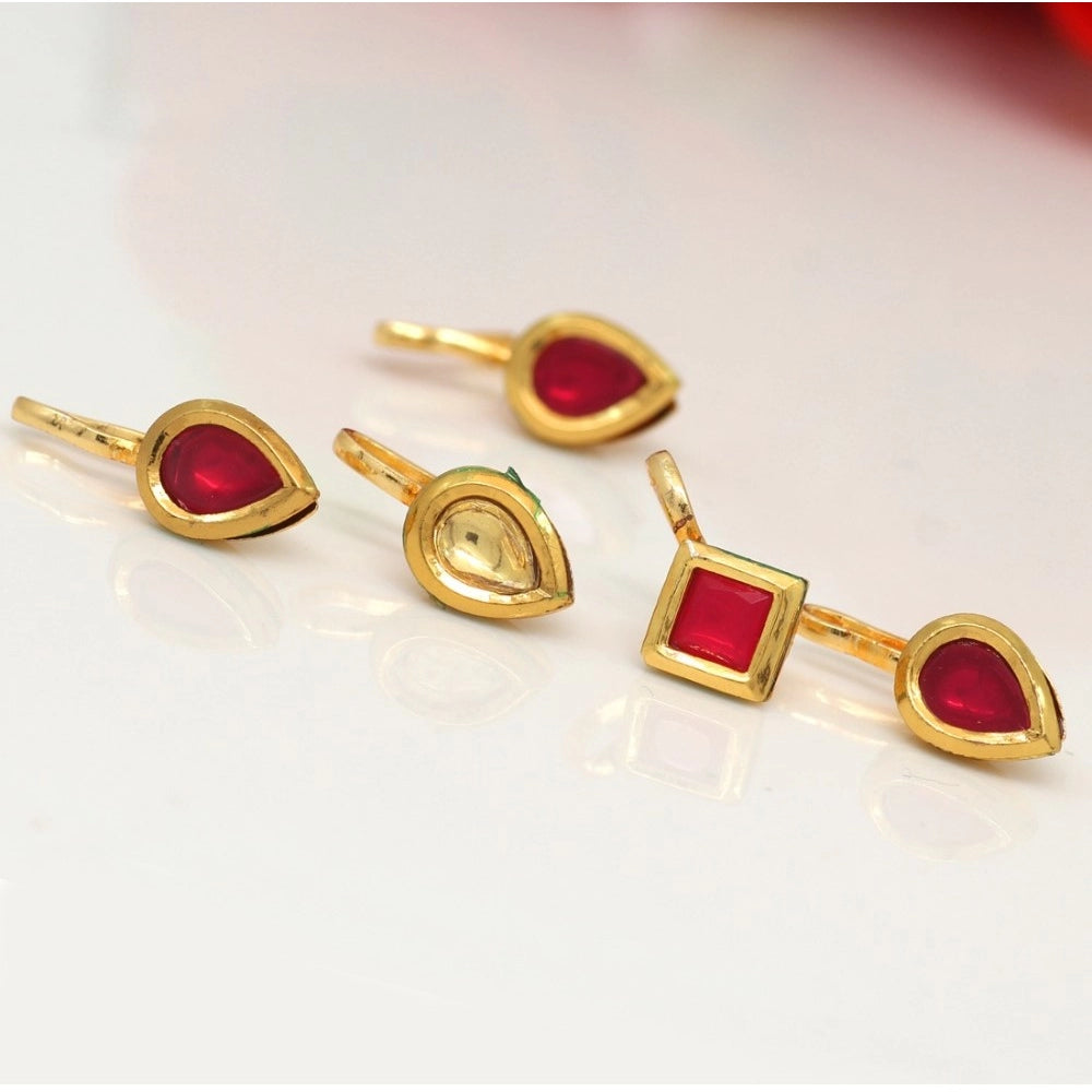 indoraa Women's Assorted Color Kundan Nose Pin Combo Of 5 Pieces