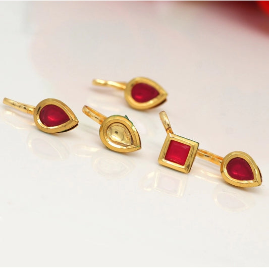 indoraa Women's Assorted Color Kundan Nose Pin Combo Of 5 Pieces