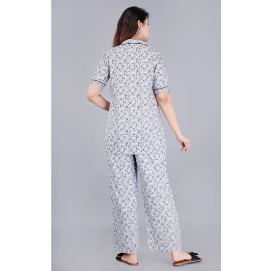Indoraa Women's Casual Half Sleeve Printed Viscose Rayon Shirt With Pyjama Pant Night Suit Set (Grey)