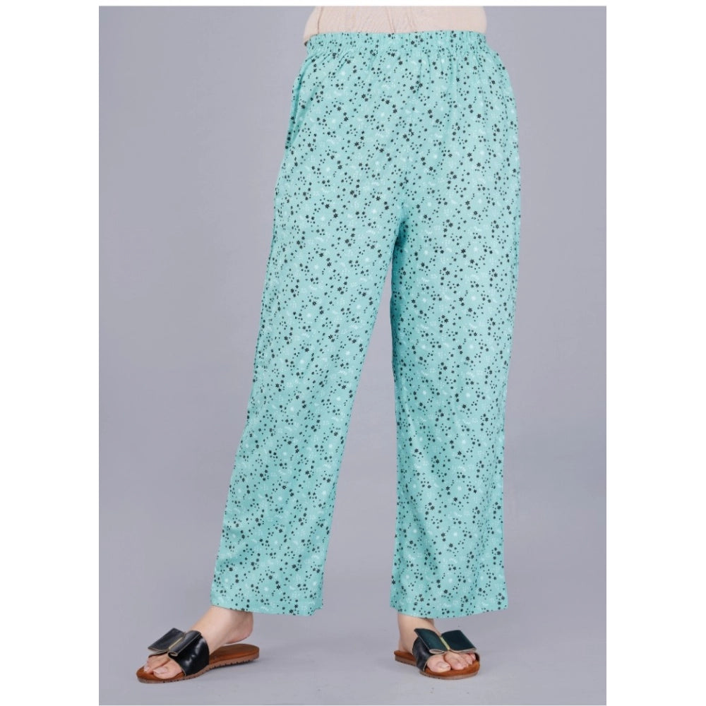 Indoraa Women's Casual Half Sleeve Printed Viscose Rayon Shirt With Pyjama Pant Night Suit Set (Green)