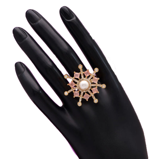 indoraa Women's Pink Color American Diamond Finger Adjustable Ring