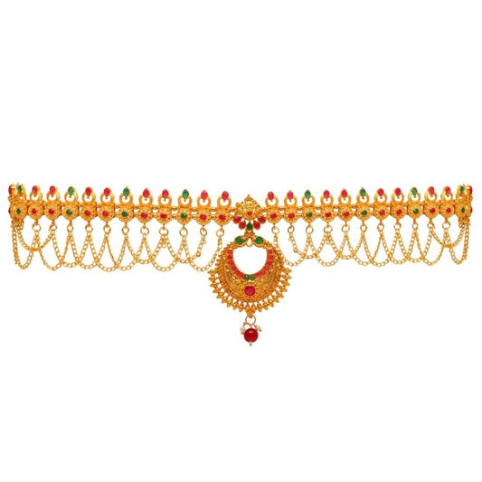 indoraa Women's Maroon &amp; Green Color Glass Stone Kamarband Adjustable Chain