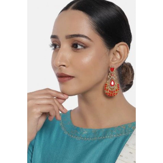 indoraa Women's Rose Gold Plated Alloy Earrings (Gold &amp; Red)