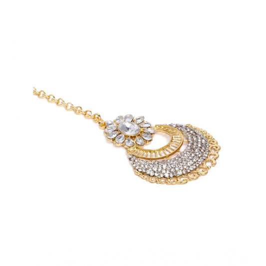 indoraa Women's Rose Gold Plated Alloy Kundan Earrings &amp; Mangtikka (White)