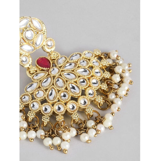 indoraa Women's Rose Gold Plated Alloy Kundan Earrings &amp; Mangtikka (White)