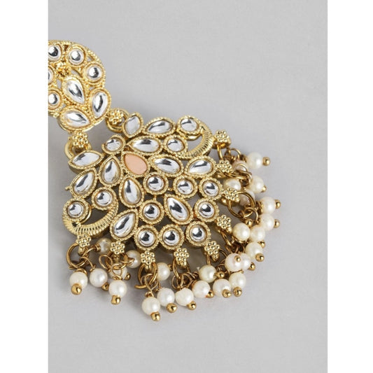 indoraa Women's Rose Gold Plated Alloy Kundan Earrings &amp; Mangtikka (White)