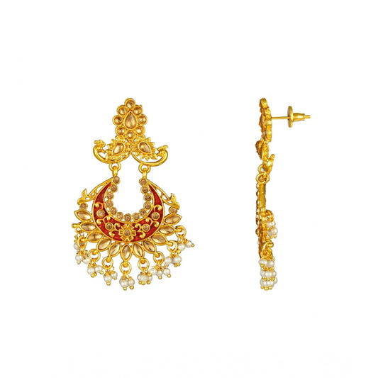 indoraa Women's Rose Gold Plated Alloy Kundan Earrings &amp; Mangtikka (Maroon)
