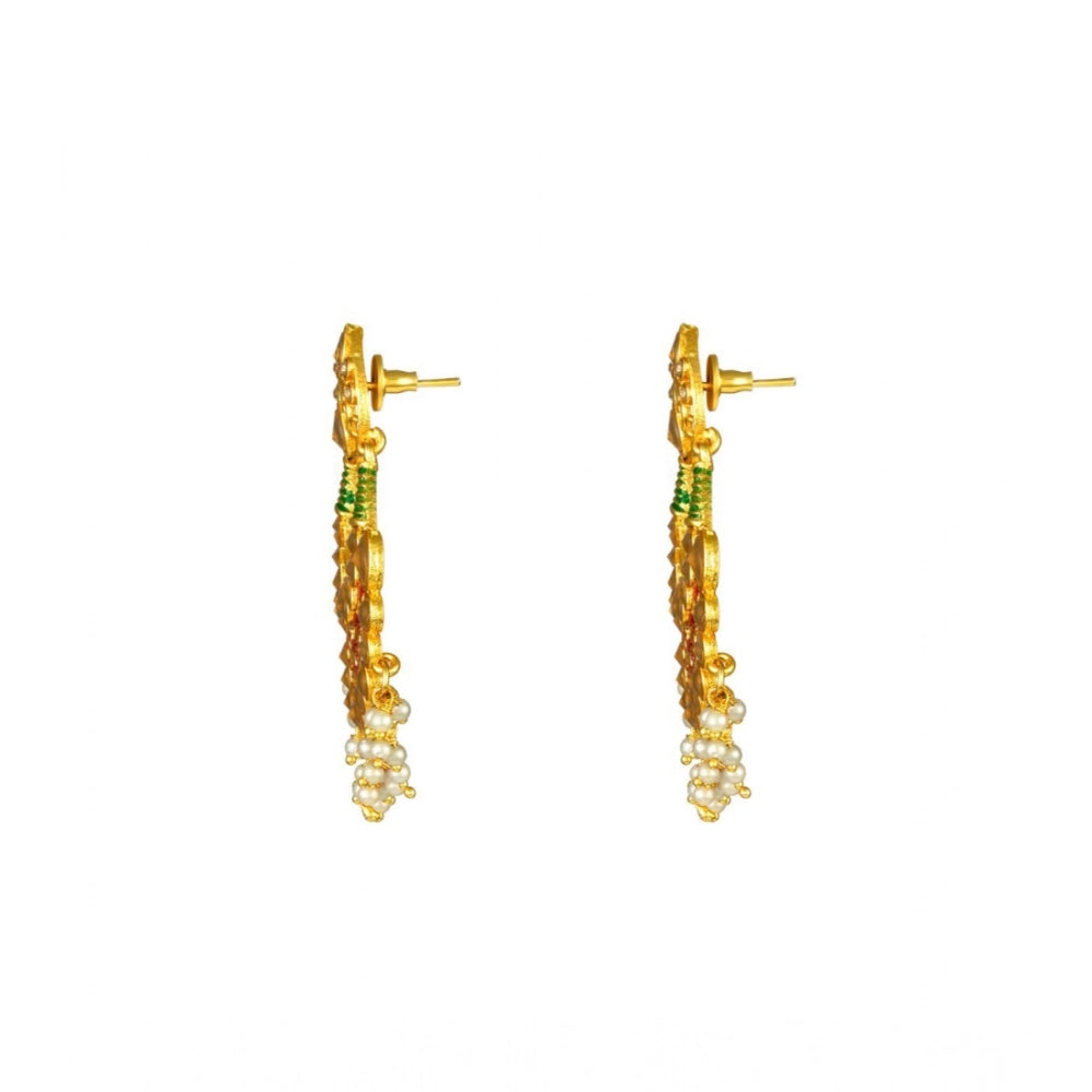 indoraa Women's Rose Gold Plated Alloy Kundan Earrings &amp; Mangtikka (Red &amp; Green)