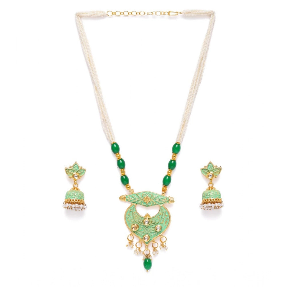 indoraa Women's Rose Gold Plated Alloy Necklace &amp; Earings Set (Green)