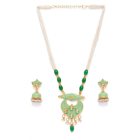 indoraa Women's Rose Gold Plated Alloy Necklace &amp; Earings Set (Green)
