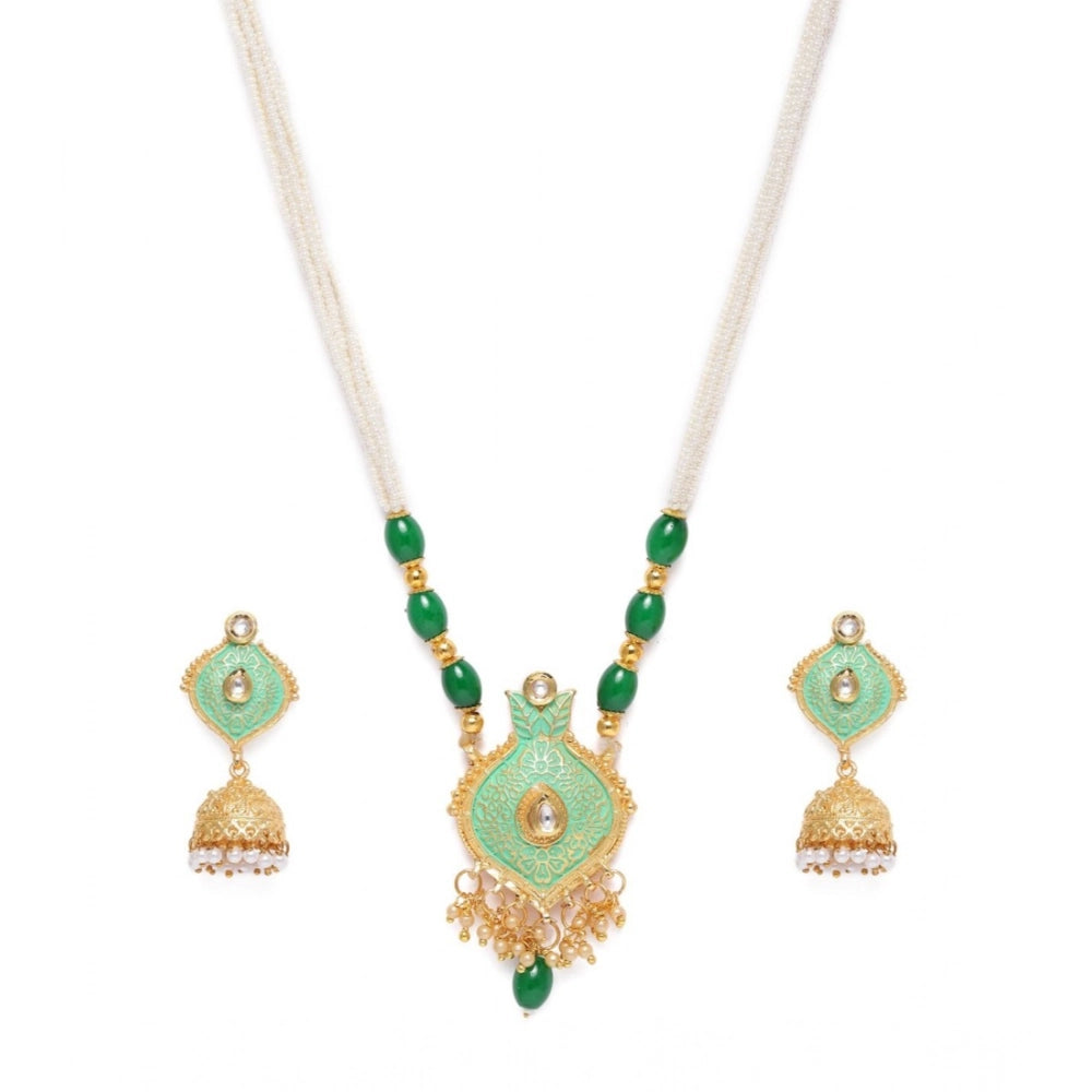 indoraa Women's Rose Gold Plated Alloy Necklace &amp; Earings Set (Green)