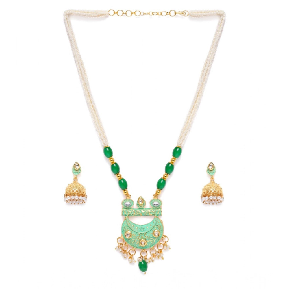 indoraa Women's Rose Gold Plated Alloy Necklace &amp; Earings Set (Green)